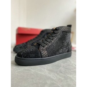 Christian Louboutin Louis Strass Magas szárú Tornacipő, Fekete Bőr, valamint Strass