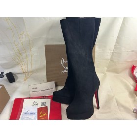 Christian Louboutin Velúr Bianca szendrődi v. 140MM Térd Csizma CL Cipő