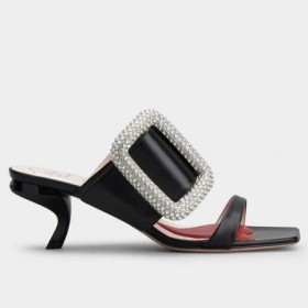 Roger Vivier Viv' Csoki Oldalon Strass Csat Öszvérek Fekete Bőr