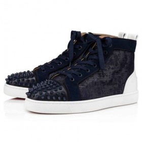 Christian Louboutin Lou Tüskék Orlato Lapos Vers Blu Argento/tengeri Mat Borjú