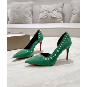 Christian Louboutin Iriza Pumps Spikes 100mm Veau Velours Green