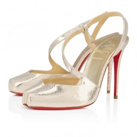 Christian Louboutin Loubiella 100 Mm Slingback Pumps Lizard Printed Laminated Calf Leather Platine
