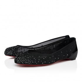 Christian Louboutin Marlougiela Strass Ballerinas Mesh And Patent Calf Leather Black