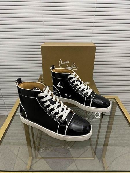 Críostaí Loubo Spraoi Louis Sneakers Ard-Barr Paitinne Lao Leathar Dubh