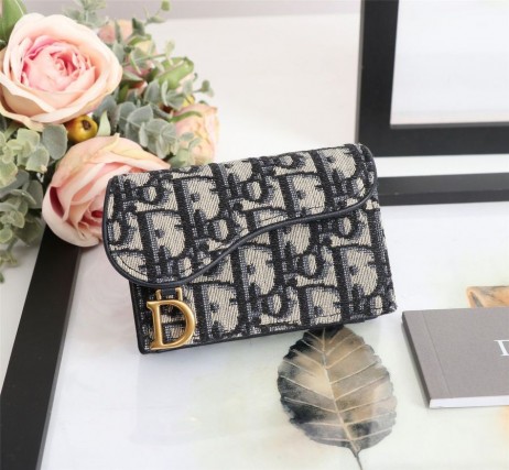 Dior Diallait Flap Sealbhóir Cárta Gorm Dior Oblique Jacquard 10.5 CM