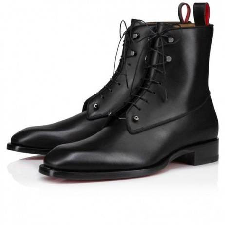 Christian Louboutin Chambeliboot Buataisí Leathair Lao Dubh Críostaí Louboutin Bróga