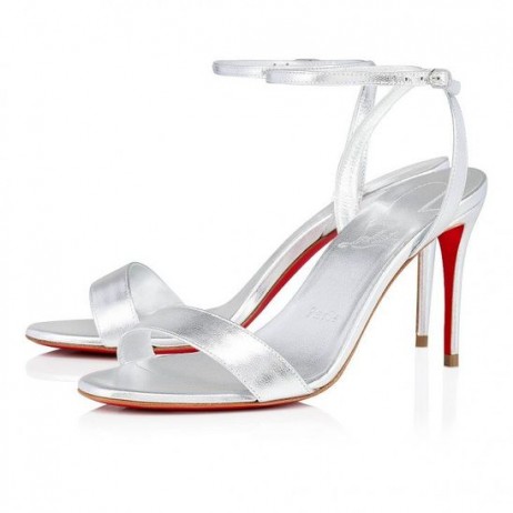 Christian Louboutin Loubigirl 85mm Strappy Sandals Iridescent Leathar Silver Bróga CL