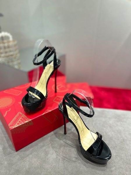 Christian Louboutin Loubi Banríon Alta 150 Mm Sandals Leathar Paitinne Dubh Bróga CL