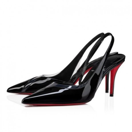 Christian Louboutin Posticha 80 Mm Sling Ar Ais Caidéil Paitinne Lao Leathar Agus Pvc Black