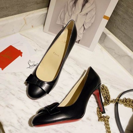 Christian Louboutin Simplenodo Bow Caidéil 85mm Leathar Nappa Dubh Bróga CL