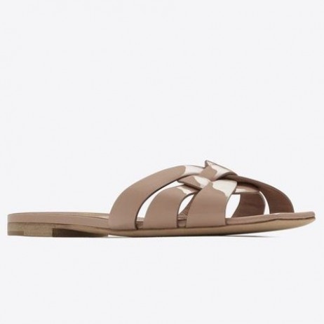 Saint Laurent Ómós Sleamhnáin Dorcha Beige Paitinne Leathar Saint Laurent Bróga