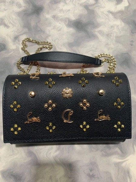 Christian Louboutin Paloma Leathar Óir Spikes Embellished Clutch Mála Dubh Christian Louboutin Málaí