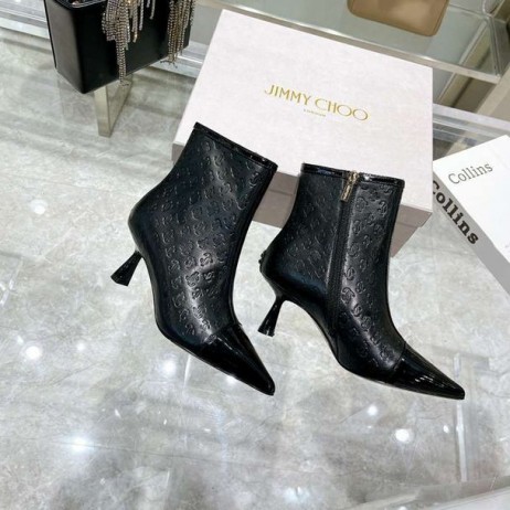 Jimmy Choo Kix Z 65 Rúitín Booties Paitinne JC Monogram Leathair Dubh