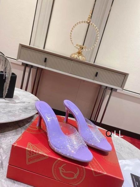 Christian Louboutin Degramule Embellished Miúileanna 80mm PVC agus Leathair Corcra