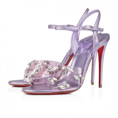 Christian Louboutin Degrasandal Banríon 100mm Sandals Pvc Iridecent Nappa Leathar Parme CL Bróga