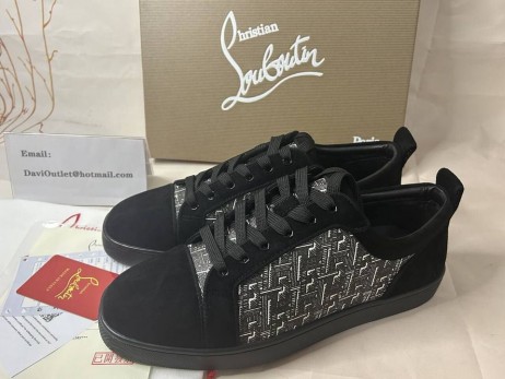 Christian Louboutin Louis Sóisearach Monogram-jacquard Sneakers Suede Dubh Bróga CL
