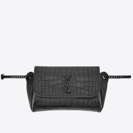 Saint Laurent Niki Comhlacht Mála Dubh Croco-Cabhraithe Leathar Saint Laurent Málaí