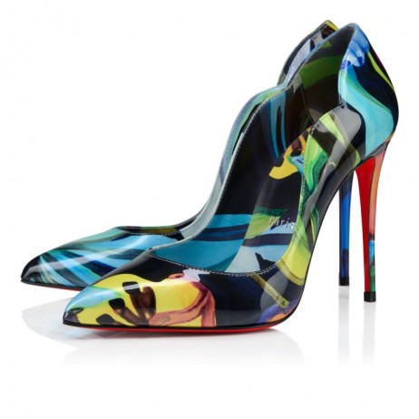 Christian Louboutin Hot Chick 100 Mm Pumps "Flower" Printed Pearlescent Patent Calf Leather Multicolor