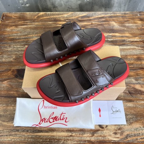 Christian Louboutin Men Strap Sandals Rubber Coffee