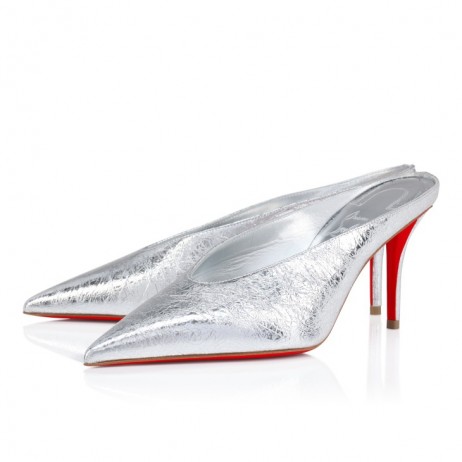 Christian Louboutin Miss Z Slimimule 80 Mm Mules Laminated Calf Leather Silver