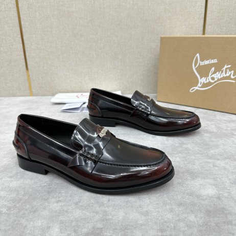Christian Louboutin Penny Loafers Patent Calf Leather Black Brown