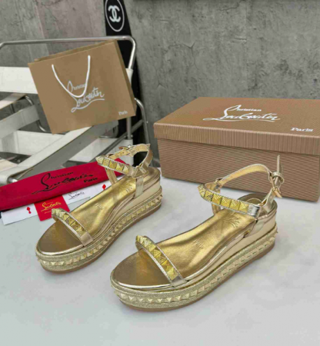 Christian Louboutin Pyraclou 60 mm Espadrilles Iridescent Leather Gold