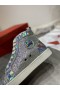 Christian Louboutin Louis Strass Ard-barr Sneakers Iridescent Leathar agus Strass Silver