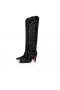 Christian Louboutin Santia Botta Strass 85 Mm Buataisí Veau Velours Agus Strass Dubh