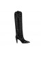 Christian Louboutin Santia Botta Strass 85 Mm Buataisí Veau Velours Agus Strass Dubh