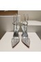 Christian Louboutin Spikoo 100mm Caidéil PVC Agus Leathar Silver