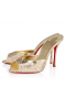 Christian Louboutin Me Dolly Moucharastrass 100mm Mules Glossy Leathers And Strass Gold