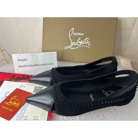 Christian Louboutin Duvettina Ballerinas Spikes Leathar Nappa Dubh Críostaí Louboutin Bróga