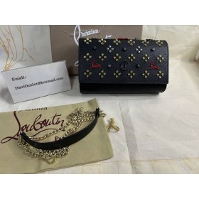 Christian Louboutin Paloma Embellished Leathar Clutch Mála Dubh CL Málaí