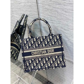 Dior Leabhar Tote Gorm Dior Oblique Bróidnéireacht