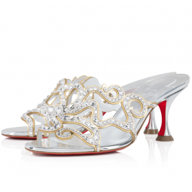Christian Louboutin Octomule Sandals Strass 70mm Mhiotalacha Suede Agus Specchio Leathar Silver