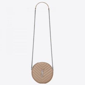 Saint Laurent Vinyle Bhabhta Ceamara Mála Beige Leathair Grained