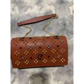 Christian Louboutin Paloma Embellished Leathar Clutch Mála Brown Christian Louboutin Málaí