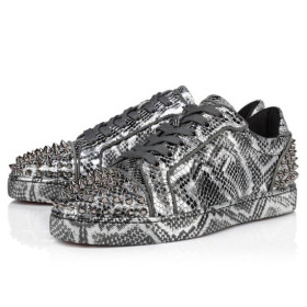 Christian Louboutin Seavaste 2 Sneakers Nathair Clóite Lao Leathar Agus Spikes Silver