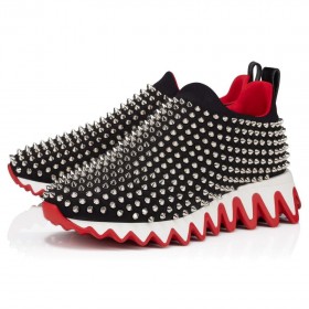 Christian Louboutin Siorcanna Sock Spikes Sneakers Neoprene Dubh Críostaí Louboutin Bróga