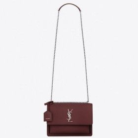 Saint Laurent Sunset Meánach Mála Bordeaux Grained Leathar Saint Laurent Málaí