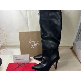 Christian Louboutin Astrilarge Botta 100mm Buataisí Leathair Lao Dubh Críostaí Louboutin Bróga