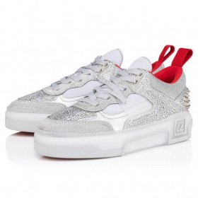 Christian Louboutin Astroloubi Strass Sneakers Lao Leathar Agus Strass Silver Bróga CL