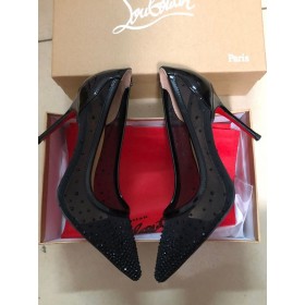 Christian Louboutin Baoiseanna Strass Caidéil Mogalra agus Leathair Paitinne Dubh