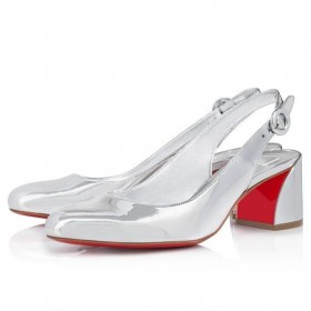 Christian Louboutin mar Sin, Jane Sling 55 Mm Sling ar Ais Caidéil Specchio Leathar Silver Bróga CL