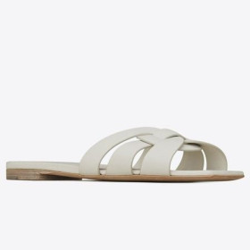 Saint Laurent Ómós Sleamhnáin Bán Calfskin Saint Laurent Bróga