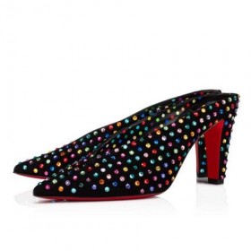 Christian Louboutin Miúileanna Veryvee Strass Boum 85 mm Bk/meascán Il/lín Bk-il Suede Leathar