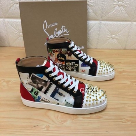 Christian Louboutin Lou Picchi Orlato di Alta-top Sneakers in Velluto e Vitello Multicolore