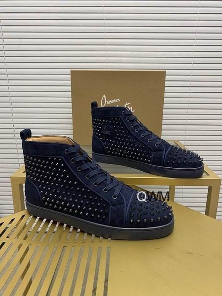 Christian Louboutin Louis Orlato Di Alta Top Sneakers Veau Velours Blu Navy