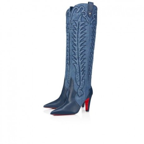 Christian Louboutin Santia Botta 85 Mm Stivali Nappa Di Pelle E Denim