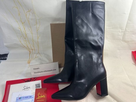 Christian Louboutin Donne Stivali al Ginocchio 85mm in Pelle di Vitello Nero